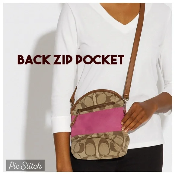 Vintage COACH Signature Brown and Pink Crossbody Shoulder Bag - Picture 2 of 7